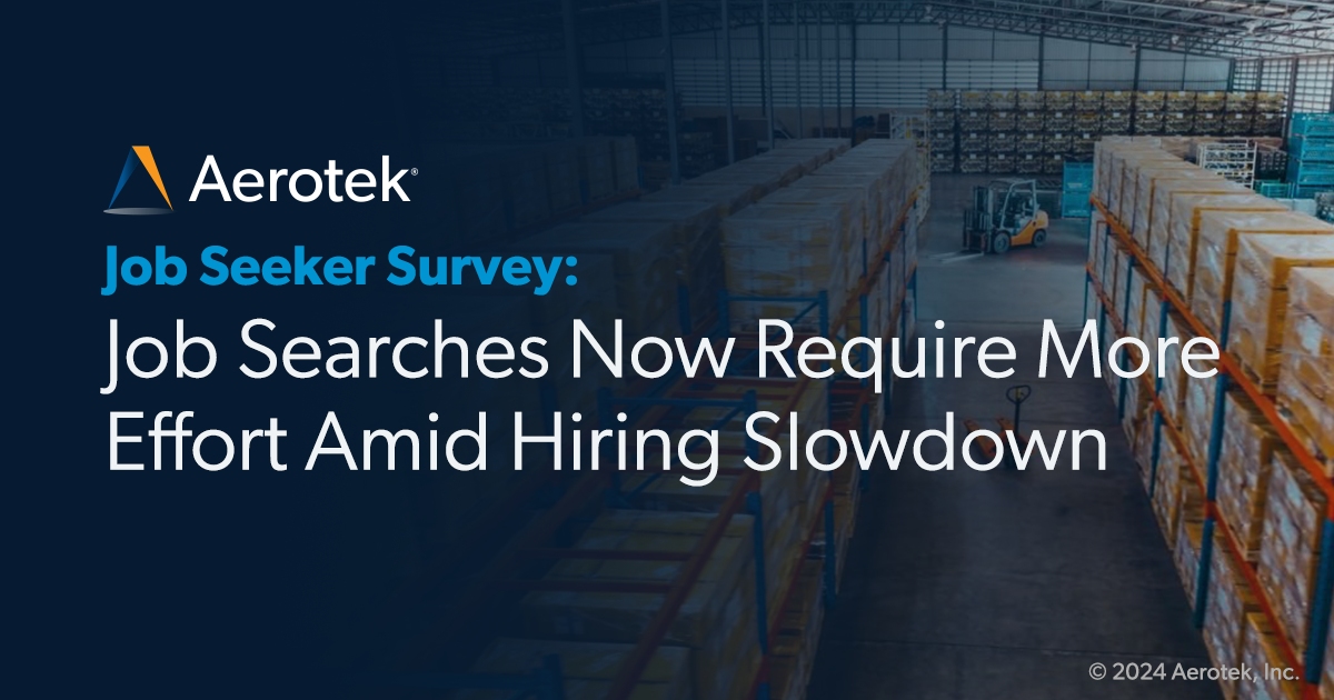 A graphic promoting Aerotek's Fall 2024 Job Seeker Survey. The specific article is titled "Job Searches Now Require More Effort Amid Hiring Slowdown". 